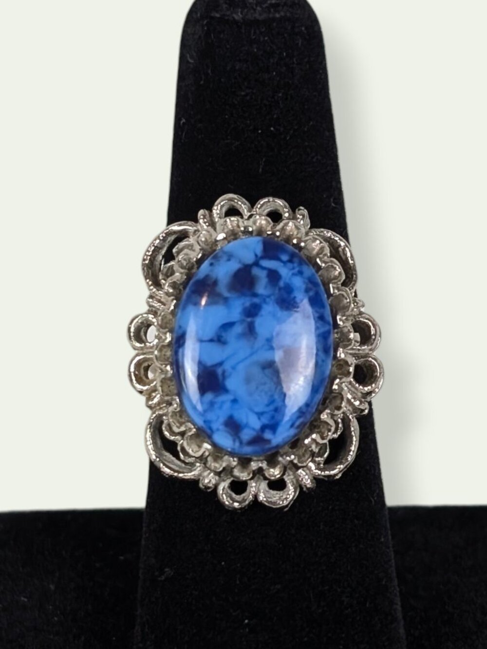 Silver Tone Blue Stone Costume Ring
